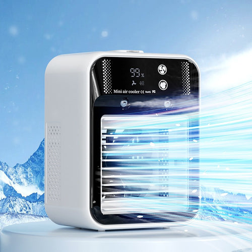 Unisex portable mini air cooler with humidifier digital display USB operation Bowlift