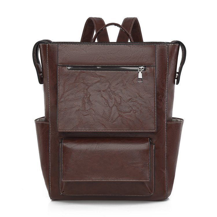 Multi-Pocket Genuine Leather Backpack Bowlift