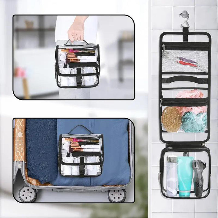Cosmetic organizer with transparent design and practical hook Bowlift