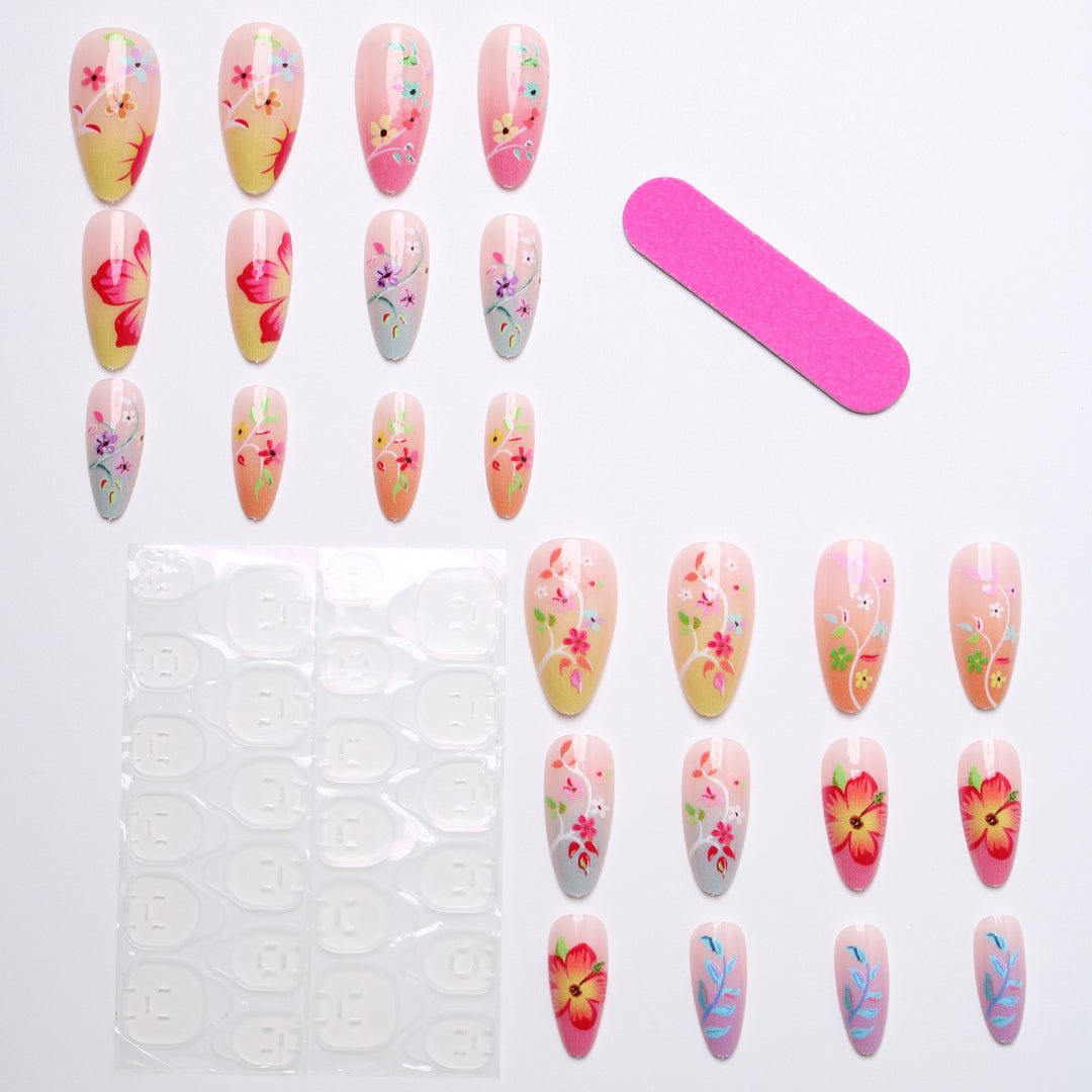 Artifical nail set with floral design and colorful variety Bowlift