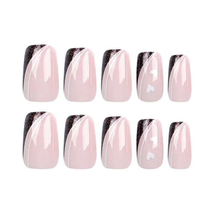 Artistic Nail Art with Elegant Glitter and Heart Design Bowlift
