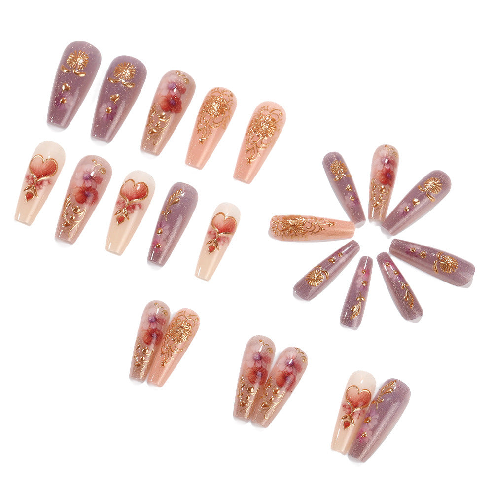 Artificial Nail Set with Romantic Floral Designs Bowlift