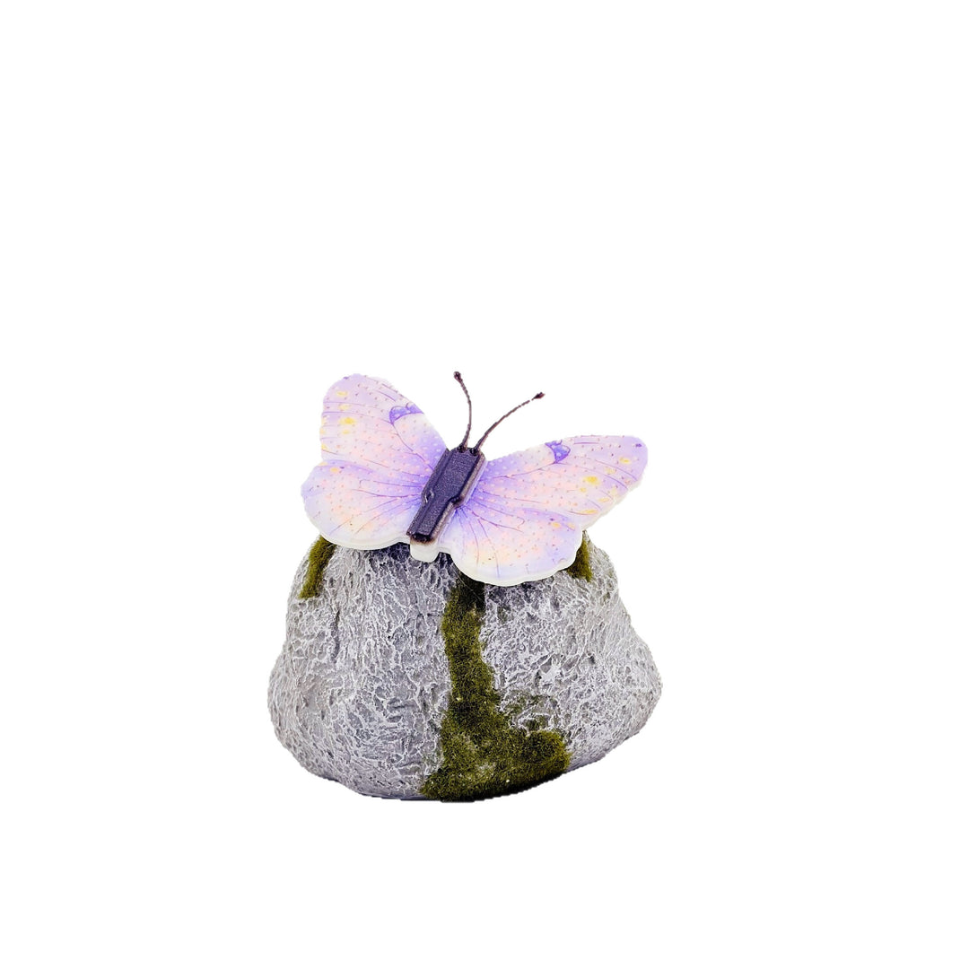 Decorative Solar-Powered Butterfly Perched Stone LED Garden Accent Bowlift