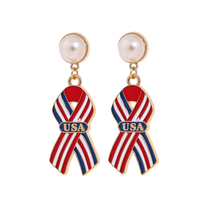 Women's nan patriotic enamel number drop earrings with faux pearl studs Bowlift