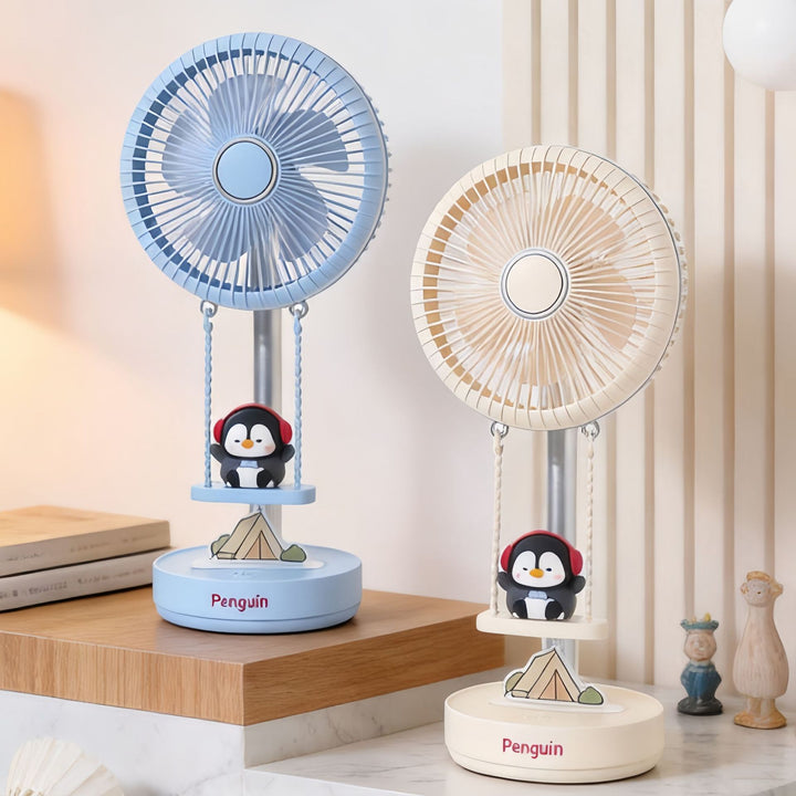 Ladies Portable Table Fan with Toy Penguin Design Bowlift