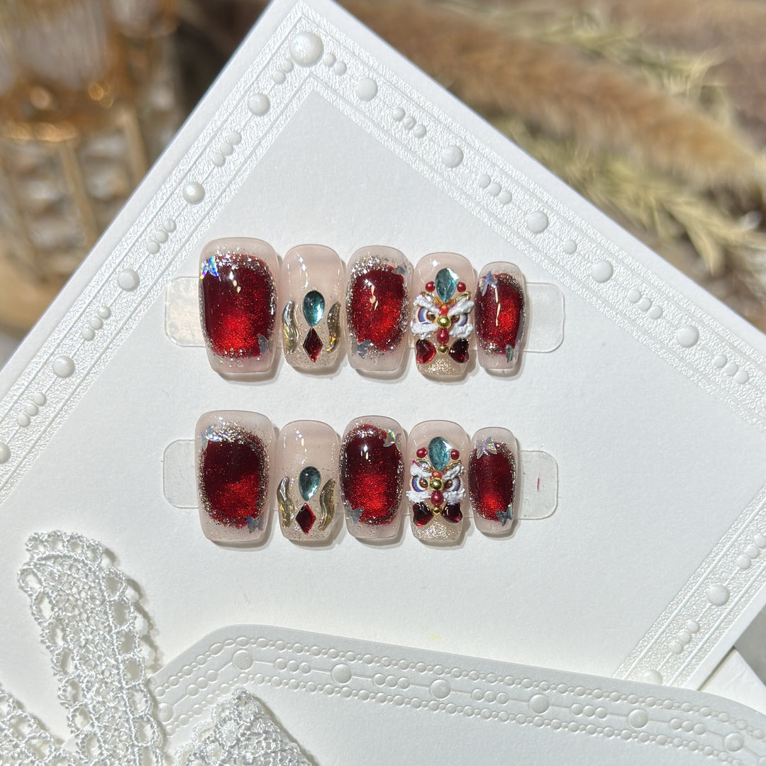 Decorative Press-On Nail Art Kit with Gemstone Accents Bowlift