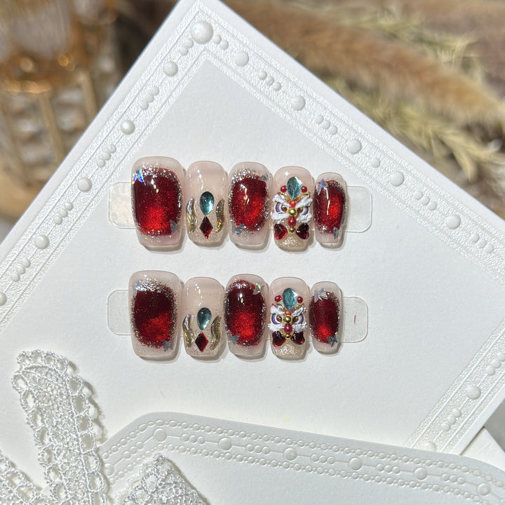 Decorative Press-On Nail Art Kit with Gemstone Accents Bowlift