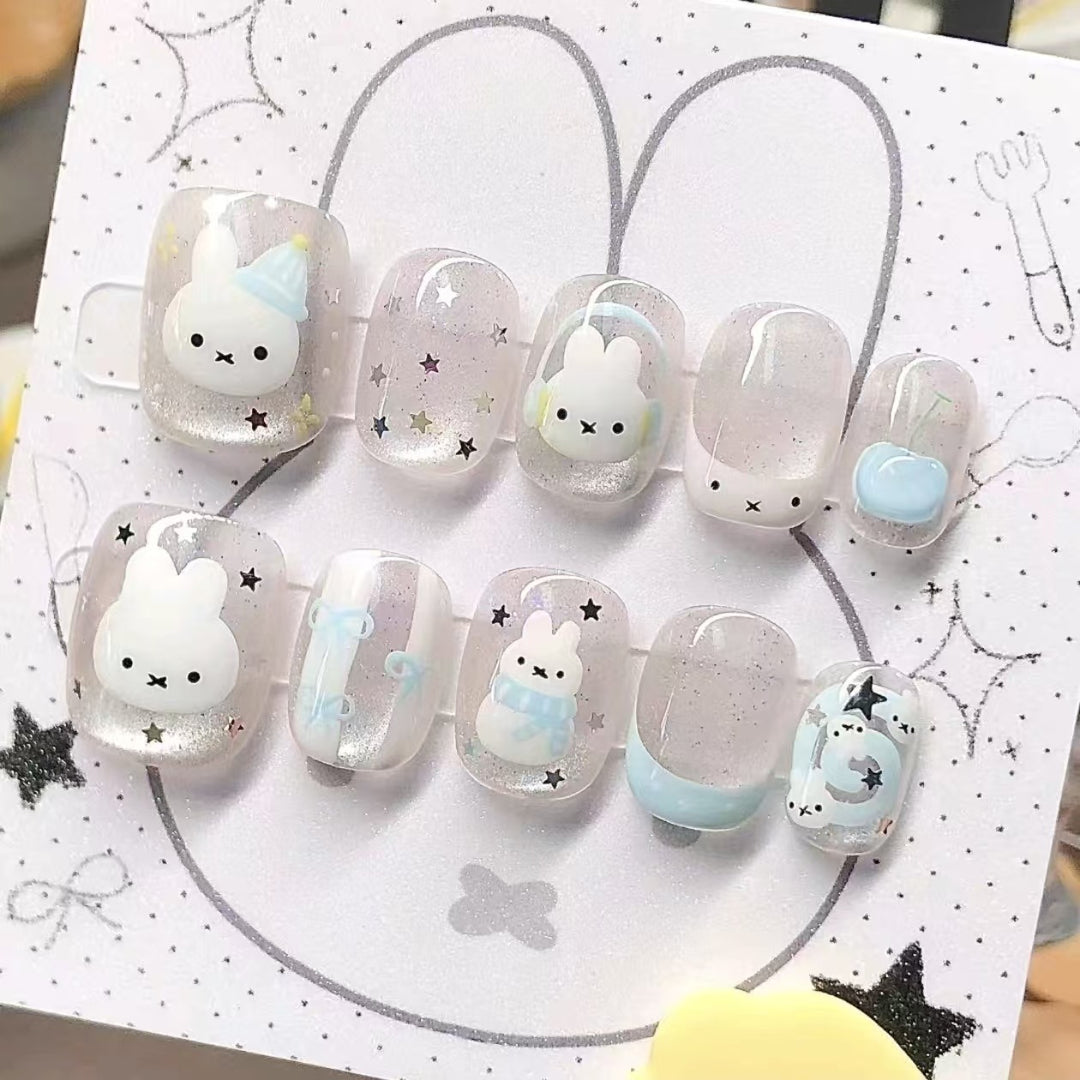 Whimsical Character Press-On Nail Art Set Bowlift