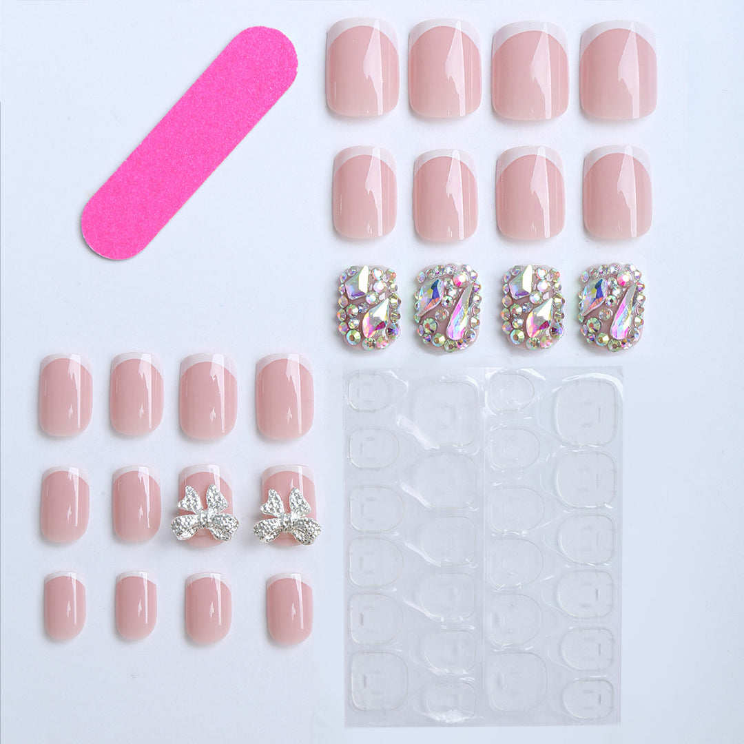 Elegant Gel Nails with Glitter Stone Bowlift