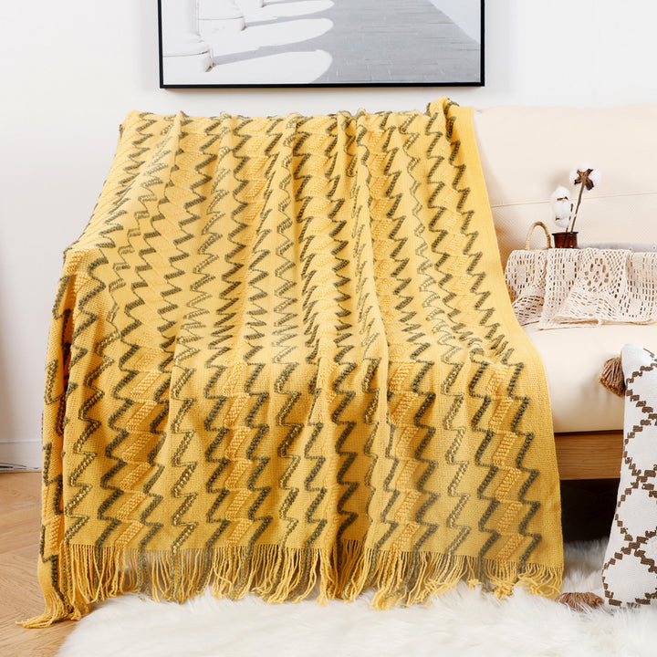 Cozy Textured Fringe Throw Blanket