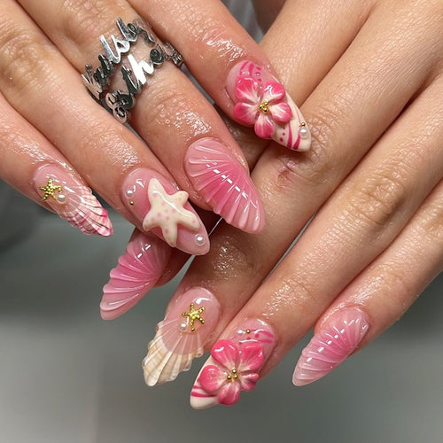 Artificial nail set with maritime motifs and glamorous accents Bowlift
