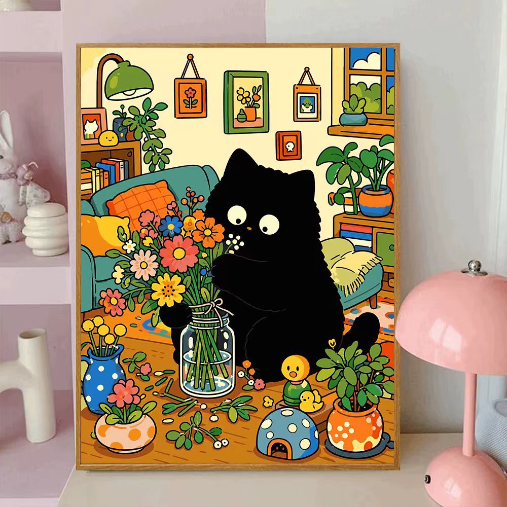 Playful Cat-Themed Decorative Wall Canvas Art Bowlift