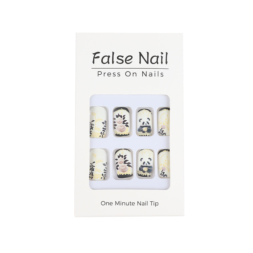 Artificial nails with floral panda design Bowlift