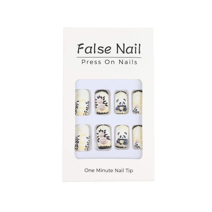 Artificial nails with floral panda design Bowlift
