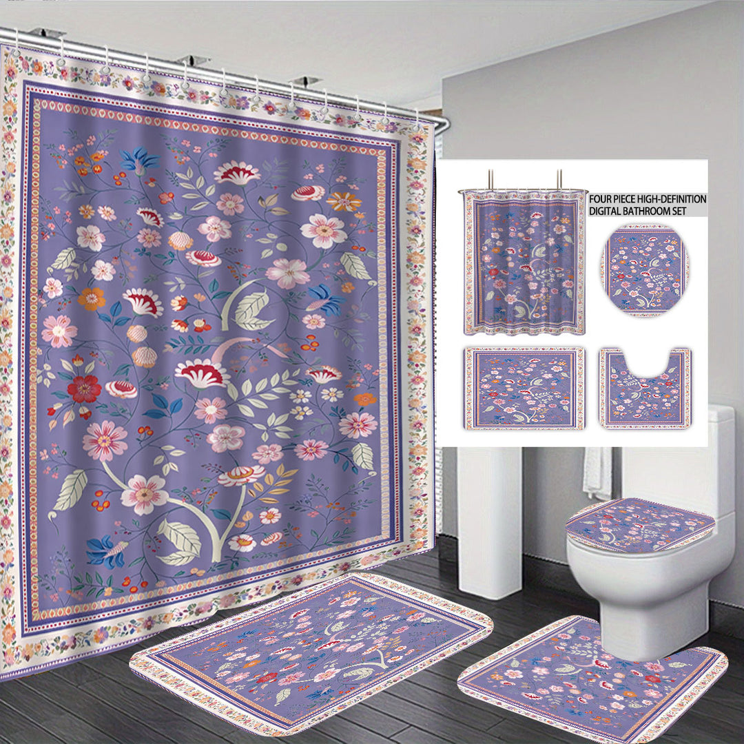 Digital Floral Print Bathroom Set Bowlift