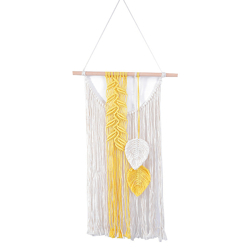Macrame Wall Hanging with Modern Fringe and Stylish Leaf Elements Bowlift