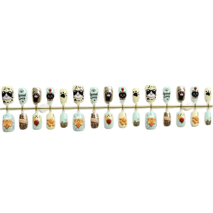 Whimsical Animal-Themed Press-On Nail Art Set Bowlift