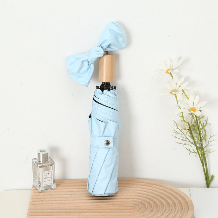 Women's Elegant Folding Umbrella with Wooden Handle Bowlift