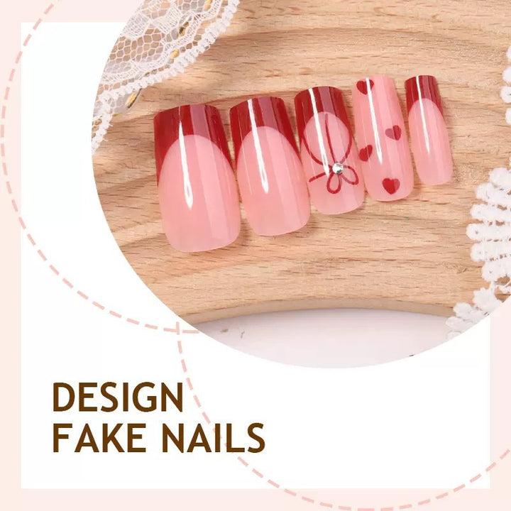 Artificial nail set with romantic heart and bow motifs Bowlift