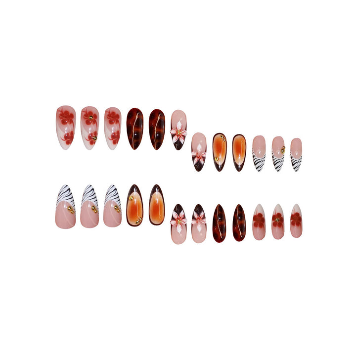 Artistic Press-On Nail Set with Floral Accents Bowlift