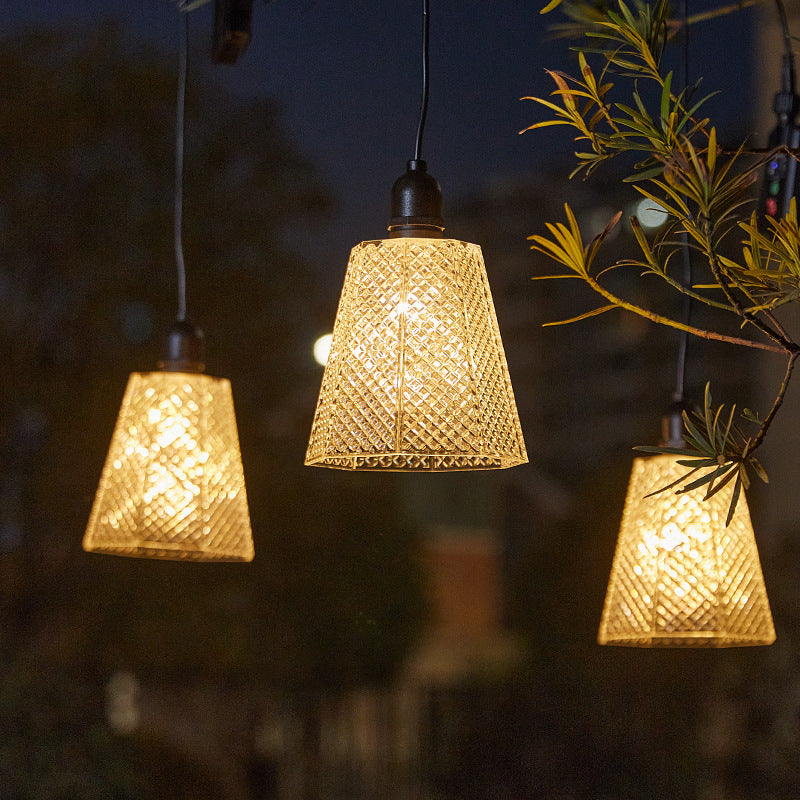 Solar USB Rechargeable Textured Glass Pendant Light Bowlift