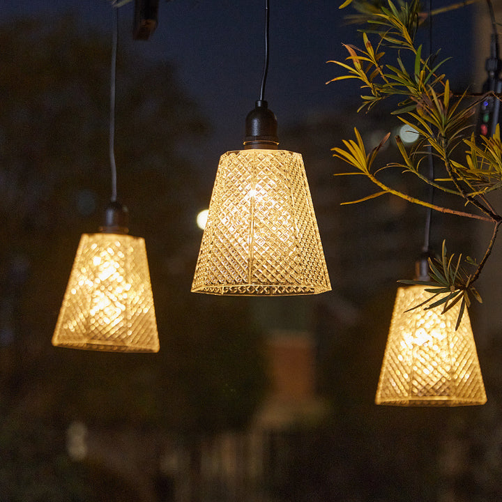 Solar USB Rechargeable Textured Glass Pendant Light Bowlift
