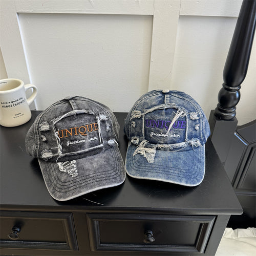 Men's Distressed Denim Graphic Cap Bowlift