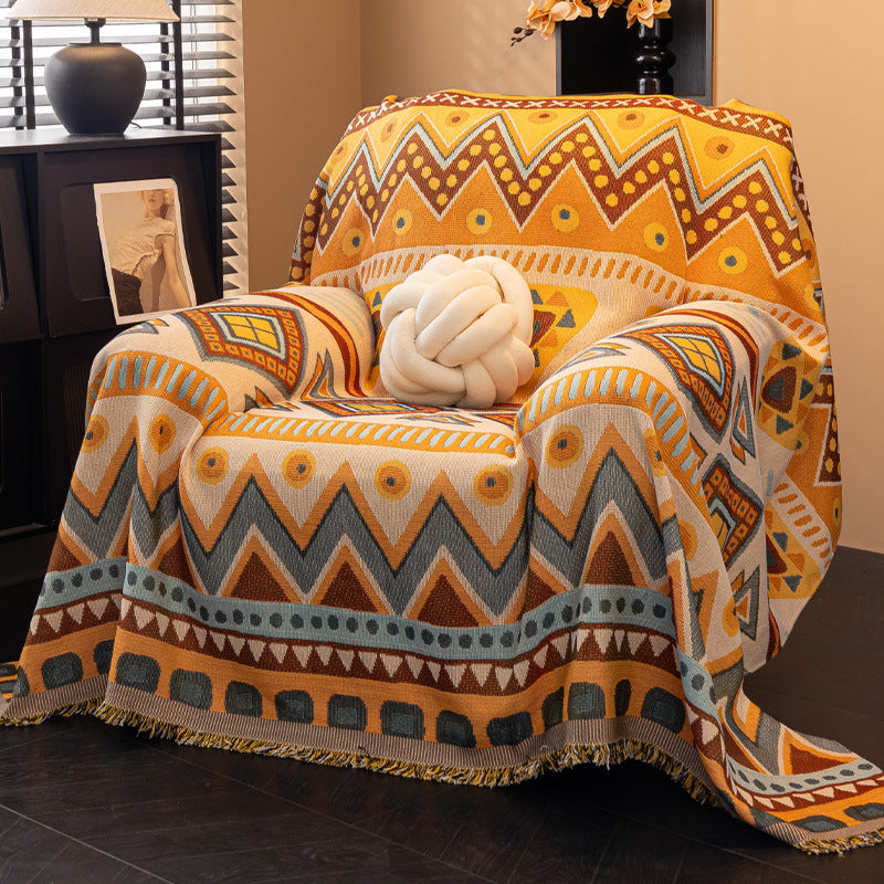 Oversized Cotton-Blend Jacquard Floral Throw Blanket with Fringed Edges Bowlift
