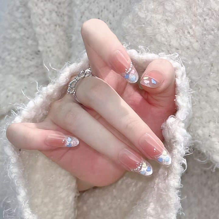 Artistic Floral French Tip Press-On Nail Set Bowlift