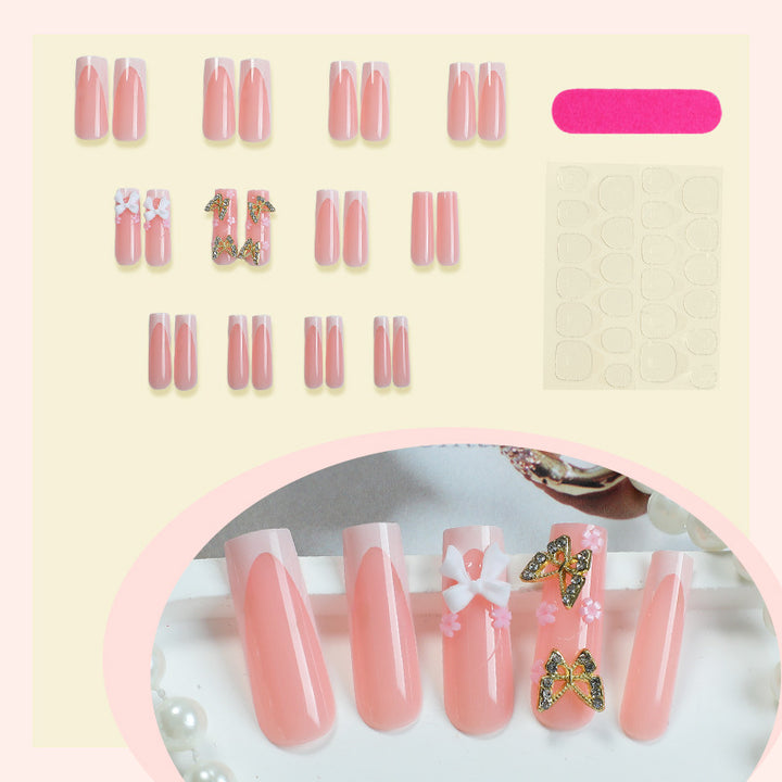 Decorative Press-On Nail Set with Floral and Butterfly Accents Bowlift