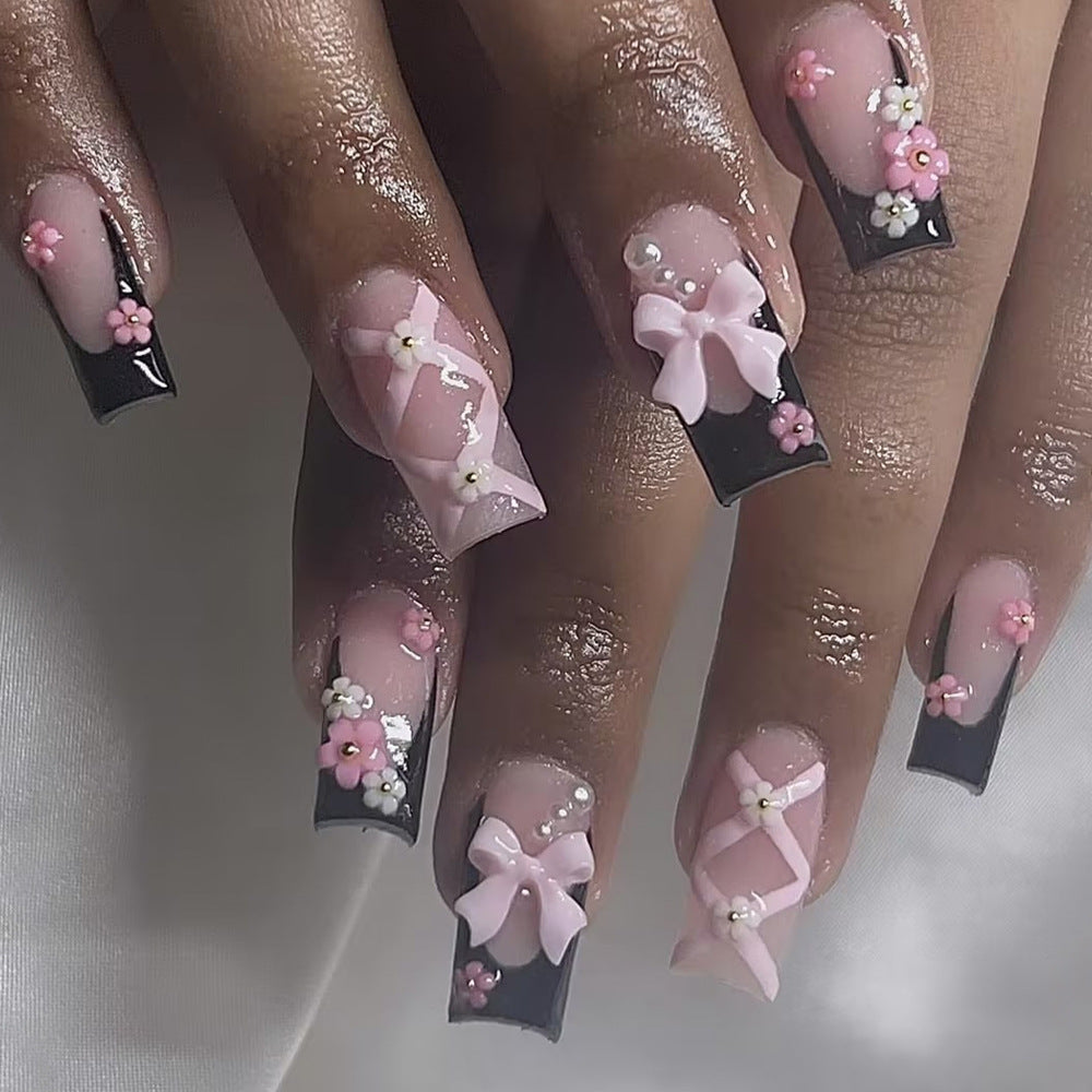 Decorative 3D Floral Press-On Nails Bowlift
