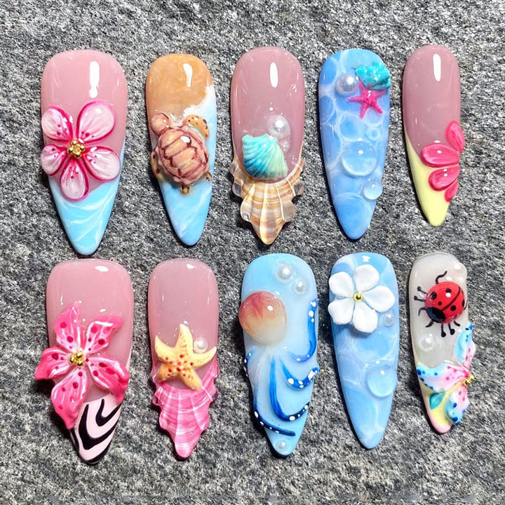Artistic Sea-Themed Nail Art Bowlift