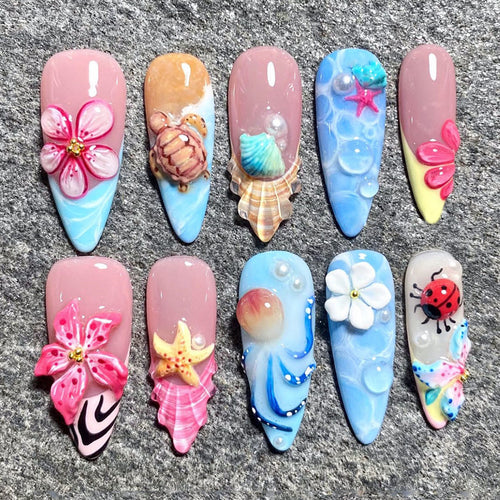 Artistic Sea-Themed Nail Art Bowlift