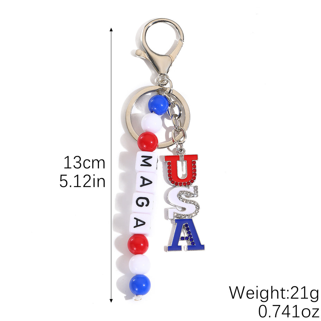 Unisex nan beaded patriotic keychain charm with MAGA letter cubes and enamel star pendant Bowlift