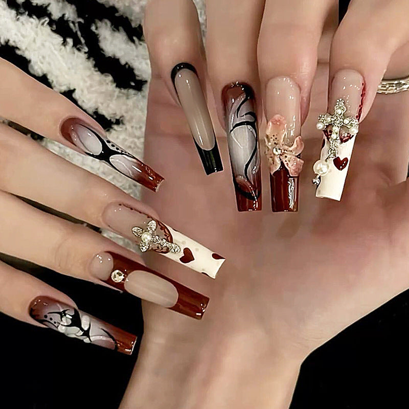 Decorative Press-On Nail Art Set with Floral and Artistic Designs Bowlift