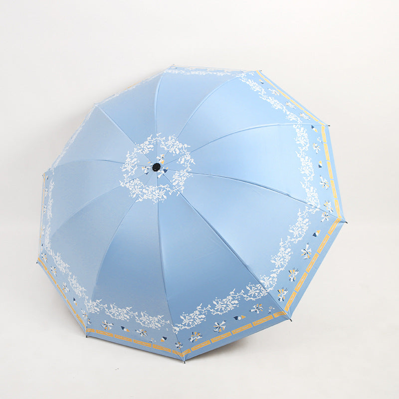 Ladies Elegant Folding Umbrella with Floral Patterns Bowlift