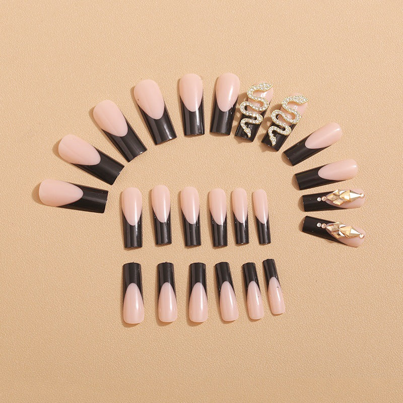 Artificial nails with Elegant Snake and Rhinestone Decorations Bowlift