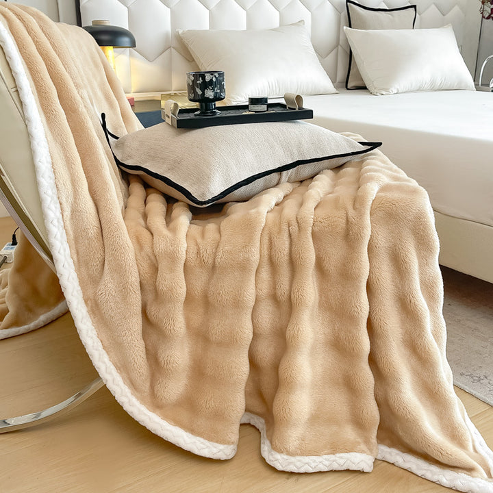 Plush Waffle-Textured Faux Fur Throw Blanket with Sherpa Backing Bowlift