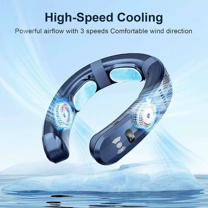 Unisex one size hands-free portable neck cooling fan with LED display and adjustable airflow Bowlift