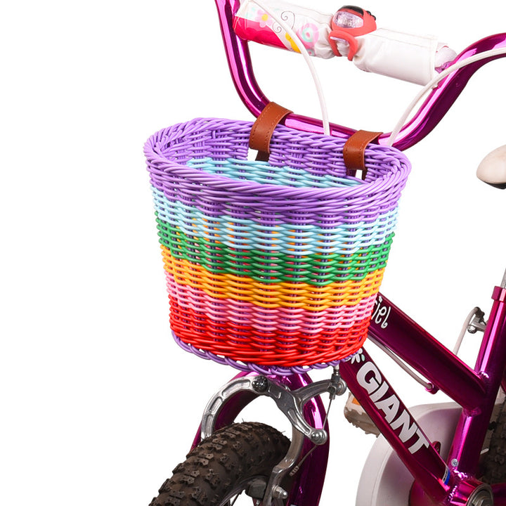 woven front bicycle basket with adjustable leather handlebar straps Bowlift