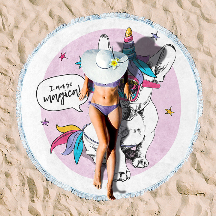 Round beach towel with tropical palm pattern Bowlift
