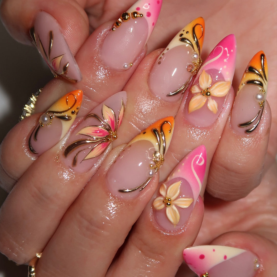 High-Design Floral Nail Art Extensions Bowlift