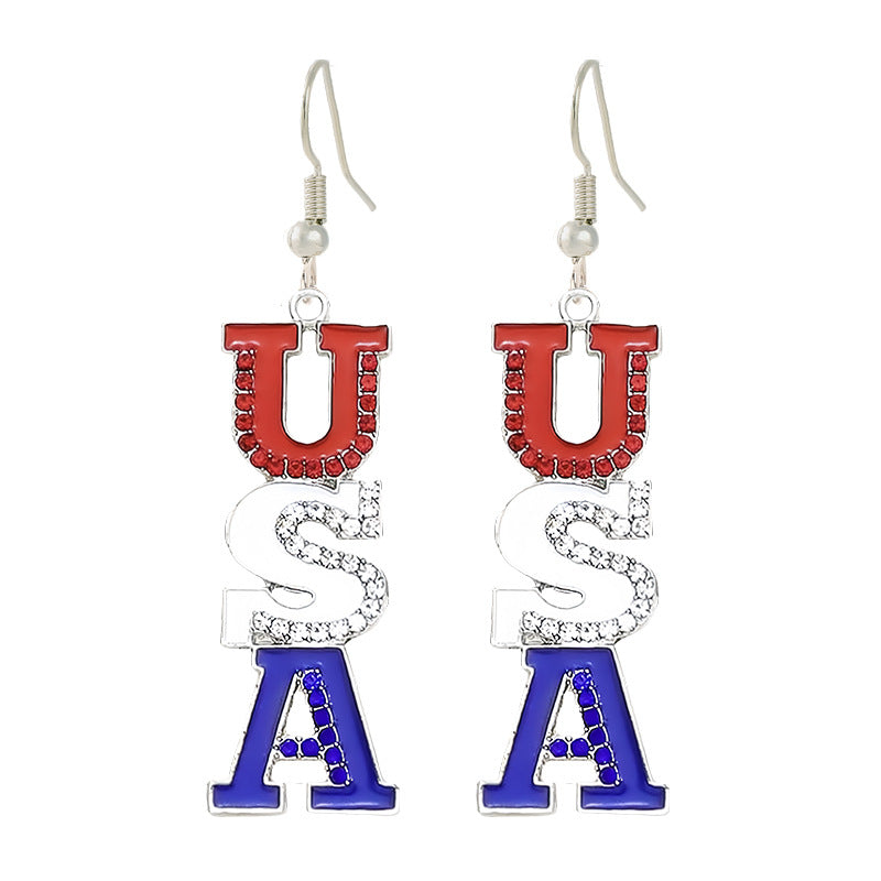 Ladies enamel earrings horseshoe with star stripe motif Bowlift