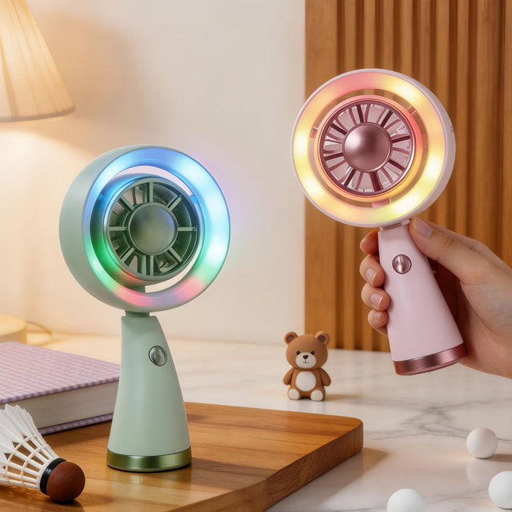 Women Portable Mini Air Fan with LED Lighting and Flexible Design Bowlift