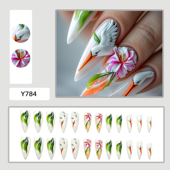 Artistic 3D Nail Tips with Floral Pattern Bowlift