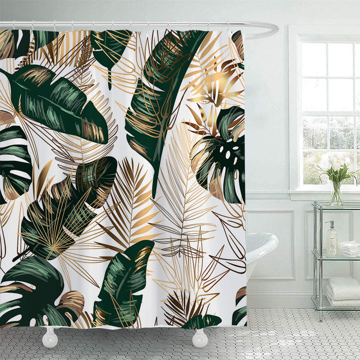 Tropical Leaf Print Shower Curtain Bowlift