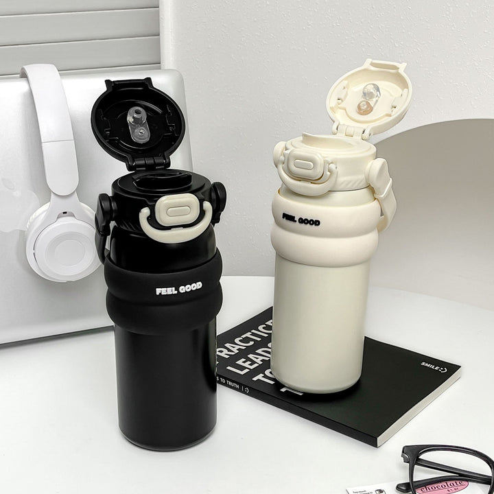 Women's Insulated Drinking Bottle with Practical Flip Lid and Non-Slip Silicone Ring Bowlift