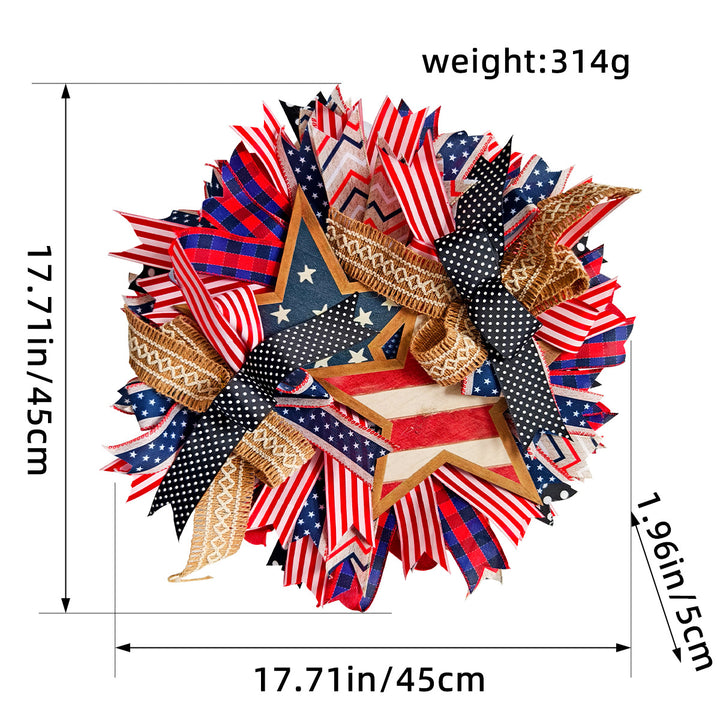 Unisex nan more patriotic USA-inspired door wreath with wooden star and multicolored ribbon arrangements Bowlift