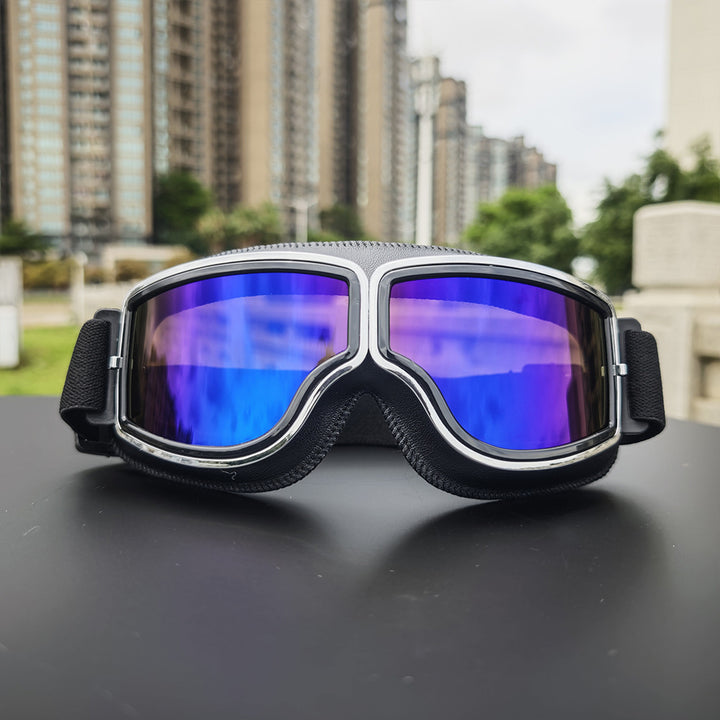 Retro aviator motorcycle goggles with anti-fog UV protection and padded frame Bowlift