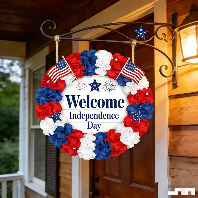 Unisex nan patriotic mesh sunflower wreath with star cutouts and rustic rope hanger Bowlift